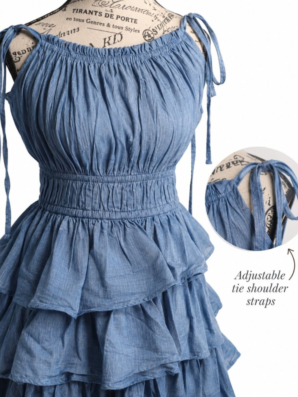 Devotion Twins Blue Tiered Ruffle Maxi Dress Size M Boho Resort Statement
